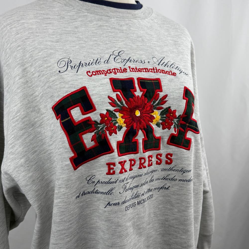 Vintage Express Athletique Floral Embroidered Sweatshirt Gray Crewneck XS - Picture 2 of 8